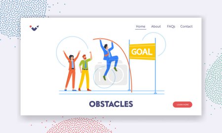 Illustration for Obstacles Landing Page Template. Business Man with Pole Jumping over Barrier Reaching the Goal in Career or Finance. Businessman Character Overcome Challenge. Cartoon People Vector Illustration - Royalty Free Image