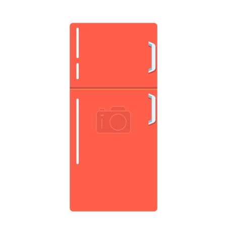 Illustration for Modern Refrigerator Kitchen Equipment Isolated on White Background. Large Red Colored Household Appliance Designed For Keeping Food And Drinks Cool And Fresh. Cartoon Vector Illustration, Icon - Royalty Free Image