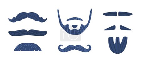 Ilustración de Collection Of Various Mustache And Beard Styles, Classic and Modern Designs Such As Handlebars, Goatees, And Full Beards. Grooming, Barbershop Or Mens Fashion. Cartoon Vector Illustration, Icons - Imagen libre de derechos