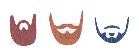 Ilustración de Full Beard With Stylized Mustaches, Isolated Icons For Marketing Mens Grooming Products, Fashion, Or Portraying Masculinity, Trendy Hipster Hairstyle. Cartoon Vector Illustration, Icons - Imagen libre de derechos