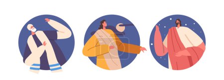 Illustration for Jesus And Apostles Isolated Round Icons. Biblical Spiritual And Religious Characters. Christian Biblical, History And Culture Theme. Disciples and Son of God. Cartoon Vector Illustration - Royalty Free Image