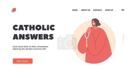 Illustration for Catholic Answers Landing Page Template. Female Character Seated In Chair With Rosary in Prayer Pose. Moment Of Deep Contemplation, Religious Or Spiritual Practice. Cartoon People Vector Illustration - Royalty Free Image