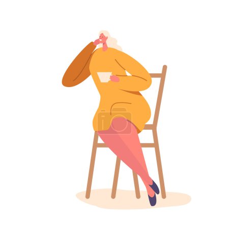 Ilustración de Mujer sentada en la silla bebiendo café de la taza en la calle Café aislado sobre fondo blanco. Personaje femenino Disfrute del servicio de cafetería o estilo de vida relajado. Dibujos animados Gente Vector Ilustración - Imagen libre de derechos