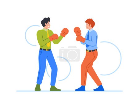 Illustration for Businessmen Boxing In Office, Male Characters Display Competitive Spirit And Determination. Conflicts, Rivalries, Struggle For Success In The Corporate World. Cartoon People Vector Illustration - Royalty Free Image