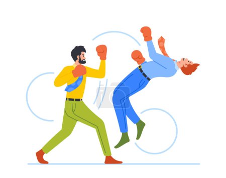 Illustration for Two Professional Businessmen Engaging In A Boxing Match. Male Characters Competition And Rivalry in Business Strategies, Corporate Conflicts, Knockout, Work Stress. Cartoon People Vector Illustration - Royalty Free Image