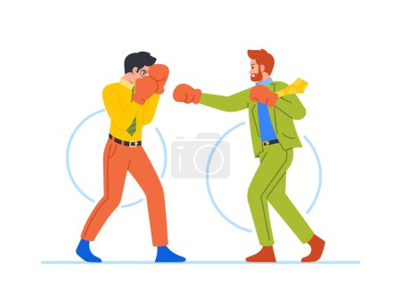 Ilustración de Dos hombres de negocios boxeando intercambiando golpes feroces y demostrando su espíritu competitivo. Concepto de rivalidad y determinación con personajes masculinos luchando. Dibujos animados Gente Vector Ilustración - Imagen libre de derechos