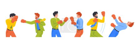 Illustration for Businessmen Boxing, Struggle For Success In The Corporate World. Male Characters Display Competitive Spirit And Determination. Conflicts, Rivalries In Office. Cartoon People Vector Illustration - Royalty Free Image