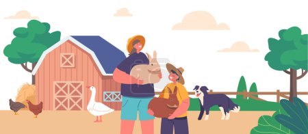Ilustración de Niños Caracteres de granjeros que tienden a la ganadería y aprenden sobre la agricultura. Agricultura, Educación Agrícola Infantil, Productos de Granja a Mesa y Estilo de Vida Rural. Dibujos animados Gente Vector Ilustración - Imagen libre de derechos