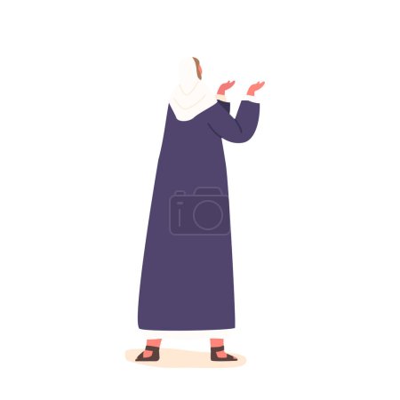 Illustration for Ancient Israelite Woman Standing With Uplifted Hands Rear View, Expressing Fervent Emotion Or Prayer. Religious, Cultural, Or Historical Scene Of Awe And Reverence. Cartoon People Vector Illustration - Royalty Free Image