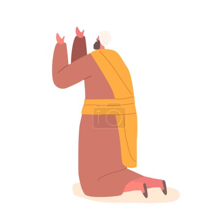Illustration for Ancient Israelite On Knees With Raised Hands In Posture Of Submission, Prayer, Or Worship. Isolated Male Character Showcase Religious Devotion, Reverence, Humility. Cartoon People Vector Illustration - Royalty Free Image