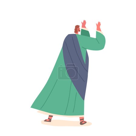 Illustration for Ancient Israelite Man Rear View. Male Character Figure With Raised Hands In Stance Of Worship Or Supplication, Religious Devotion Or Celebration Cultural Scene. Cartoon People Vector Illustration - Royalty Free Image