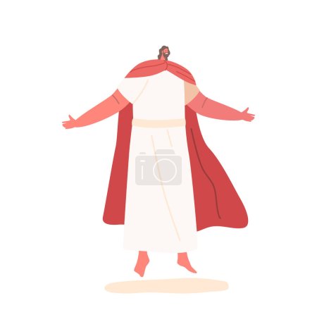 Illustration for Jesus Christ With Outstretched Arms as Symbol Of Welcoming And Love. Powerful Religious Representation Of Christianity Promoting Message Of Kindness And Compassion. Cartoon People Vector Illustration - Royalty Free Image