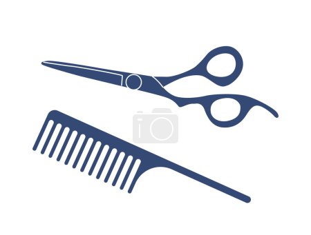Illustration for Barber Comb And Scissors Tools For Hair Styling, Untangle And Section The Hair, Trimming And Cutting. Barber Shops Or Hair Salons Icons Isolated on White Background. Cartoon Vector Illustration - Royalty Free Image