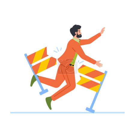 Illustration for Businessman Character Tripping Over An Obstacle While Racing. Setbacks And Challenges In Business World. Resilience And Determination In The Face Of Difficulties. Cartoon People Vector Illustration - Royalty Free Image