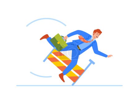 Illustration for Man Falling Over An Obstacle During Business Race. Male Character Faced Problems During Corporate Life. Concept of Perseverance And Resilience In Achieving Success. Cartoon People Vector Illustration - Royalty Free Image