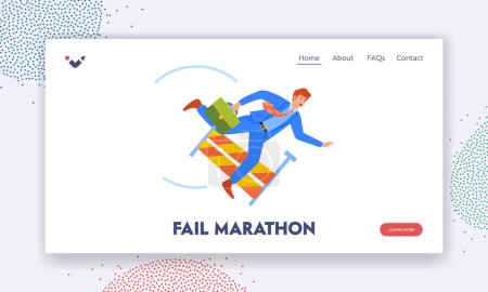 Illustration for Fail Marathon Landing Page Template. Man Falling Over An Obstacle During Business Race. Male Character Faced Corporate Problems. Resilience In Achieving Success. Cartoon People Vector Illustration - Royalty Free Image