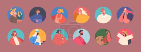 Illustration for Collection Of Avatars Representing Different People, Ages, And Ethnicities For Website Design, Marketing, Or Educational Materials And Depict Diversity And Inclusivity. Cartoon Vector Illustration - Royalty Free Image