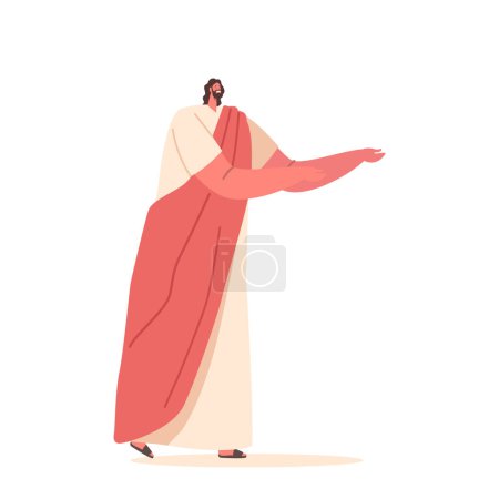 Téléchargez les illustrations : Jesus Christ Isolated on White Background. Religious Christianity Figure. Born In Bethlehem, Performed Miracles, Crucified In Jerusalem, Resurrected On The Third Day. Cartoon Vector Illustration - en licence libre de droit