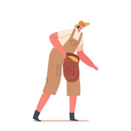 Illustration for Female Farmer Character Holding A Sack Filled With Grains, Intended To Feed Birds. Rural Life, Agriculture Concept For Marketing Environmental Awareness Campaigns. Cartoon People Vector Illustration - Royalty Free Image