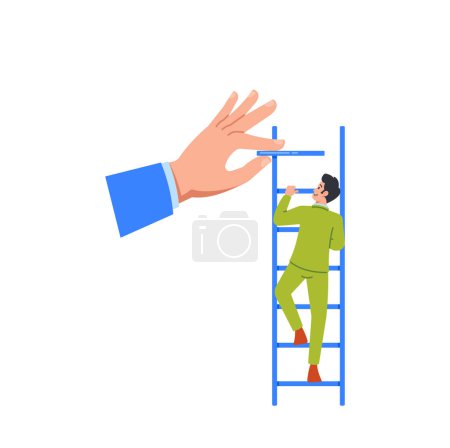 Illustration for Boss Providing Assistance To A Business Person Climbing The Stairs, Representing Idea That Success In Corporate World Requires Support, Guidance, And Determination. Cartoon People Vector Illustration - Royalty Free Image