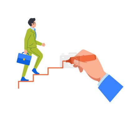 Ilustración de Jefe ayudando a una persona de negocios escalando escaleras. Papel esencial de la tutoría y la orientación para ayudar a las personas a alcanzar todo su potencial en la escala corporativa. Dibujos animados Gente Vector Ilustración - Imagen libre de derechos