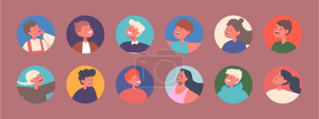 Illustration for Collection Of Kids Avatars In Various Genders And Expressions. Set Is Perfect For Creating Child-friendly Content Or Promoting Diversity And Inclusivity. Cartoon People Vector Illustration - Royalty Free Image