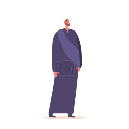 Illustration for Ancient Israelite Man Front View. Male Character Figure Smiling, Feel Positive Emotions due to Worship Or Supplication, Religious Devotion Or Celebration. Cartoon People Vector Illustration - Royalty Free Image