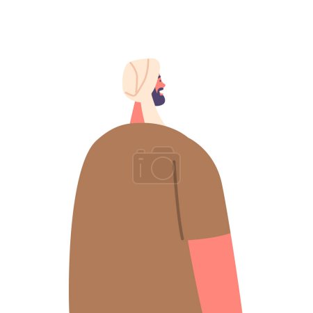 Illustration for Ancient Israelite Man Rear View. Male Character Figure With Happy Face In Stance Of Worship Or Supplication, Religious Devotion Or Celebration Cultural Scene. Cartoon People Vector Illustration - Royalty Free Image