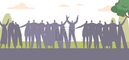 Illustration for Cheerful Crowd Fills The Streets Waving Their Hands In Excitement And Anticipation, Spreading Joy And Positivity All Around during Parade, Festive Ceremony or Event. Cartoon People Vector Illustration - Royalty Free Image