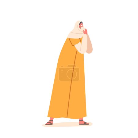 Illustration for Ancient Israelite Woman Standing With Joined Hands, Expressing Fervent Emotion Or Prayer. Religious, Cultural, Or Historical Scene Of Awe And Reverence. Cartoon People Vector Illustration - Royalty Free Image