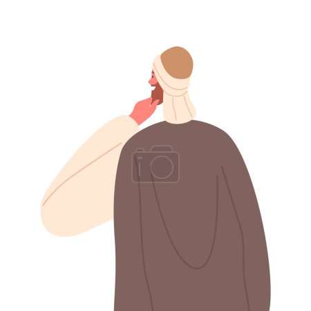 Illustration for Ancient Israel Man wear Traditional Attire, And Headwear. Male Character Rear View With Distinctive Middle Eastern Characteristics, Wearing Traditional Garments. Cartoon People Vector Illustration - Royalty Free Image