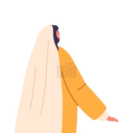 Illustration for Ancient Israelite Woman, Female Character with Long Flowing Garments Draped Over Her Back, With Hair Covered with Traditional Shawl Standing Rear View. Cartoon People Vector Illustration - Royalty Free Image