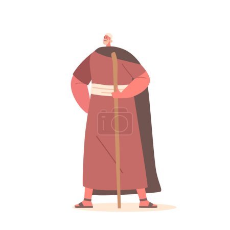 Illustration for Mature Ancient Israel Man Character With Staff Depicts A Weathered Individual, Likely A Shepherd Or Farmer, With White Hair And Beard, Holding A Walking Stick. Cartoon People Vector Illustration - Royalty Free Image