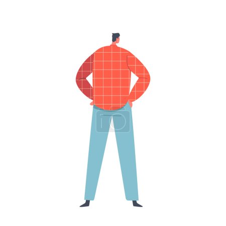Illustration for Male Character Wearing Casual Clothing Standing with Arms Akimbo Confident Pose, Looking Into The Distance. Man Back Side Position Isolated on White Background. Cartoon People Vector Illustration - Royalty Free Image