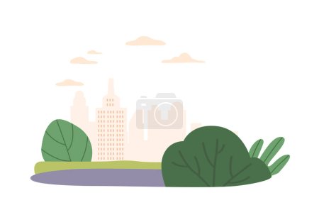 Illustration for Urban Background with Towering Buildings And Skyscrapers Stretch Into The Sky Against A Backdrop Of Bustling Street, Creating A Dynamic And Modern Cityscape. Cartoon Vector Illustration - Royalty Free Image