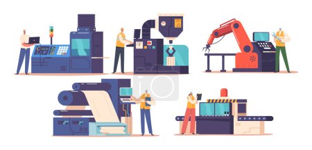 Illustration for Engineering Control Is A Method Of Reducing Workplace Hazards By Modifying Machinery, Processes, Eliminate Or Minimize Risks And Improve Safety In Production Environment. Cartoon Vector Illustration - Royalty Free Image