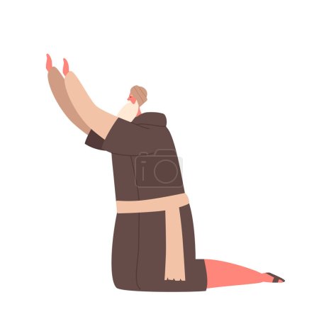 Illustration for Ancient Israelite Kneel Man With Raised Hands In Posture Of Submission, Prayer, Or Worship. Isolated Male Character Showcase Religious Devotion, Reverence, Humility. Cartoon People Vector Illustration - Royalty Free Image
