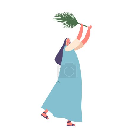 Ilustración de Carácter de la antigua mujer israelita sosteniendo la hoja de palma, símbolo de victoria y paz, representando su fuerza, resiliencia y fe aisladas sobre fondo blanco. Dibujos animados Gente Vector Ilustración - Imagen libre de derechos