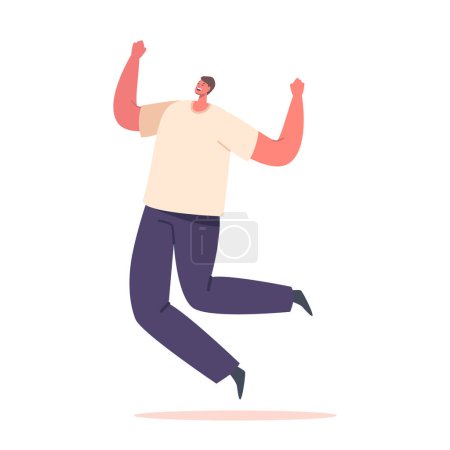 Ilustración de Hombre alegre saltando con emoción, sonriendo y celebrando, expresando felicidad y exuberancia a través de su salto enérgico. Carácter masculino feliz. Dibujos animados Gente Vector Ilustración - Imagen libre de derechos
