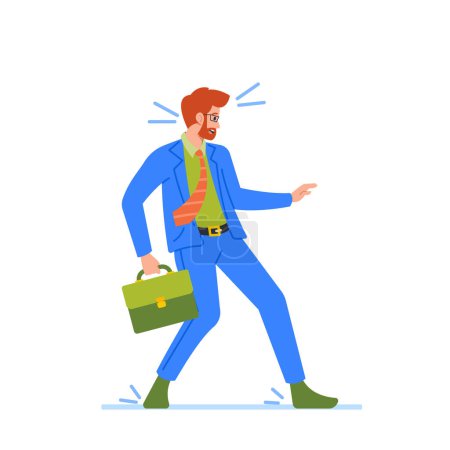 Illustration for Frightened Business Man Character Standing In A Defensive Pose With Arm Up, Appearing Anxious And Apprehensive, Possibly In Response To A Threat. Cartoon People Vector Illustration - Royalty Free Image