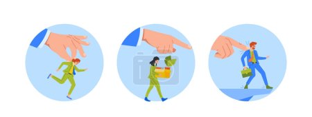Illustration for Isolated Round Icons, Business Reducing Personnel Is A Cost-cutting Strategy That Can Result In Increased Profitability, Streamlined Operations, And Improved Efficiency. Cartoon Vector Illustration - Royalty Free Image