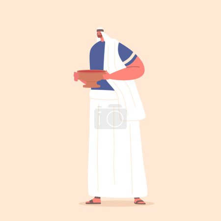 Illustration for Ancient Israelite Man Holds Cup Of Wine During Religious Ceremony Representing The Covenant Between God And His People. Male Character on Party Celebration. Cartoon People Vector Illustration - Royalty Free Image