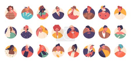 Ilustración de Conjunto de personas Avatares que representan personajes masculinos y femeninos Varios géneros, edades y etnias. Adecuado para su uso en plataformas en línea, presentaciones o proyectos de diseño. Ilustración de vectores de dibujos animados - Imagen libre de derechos