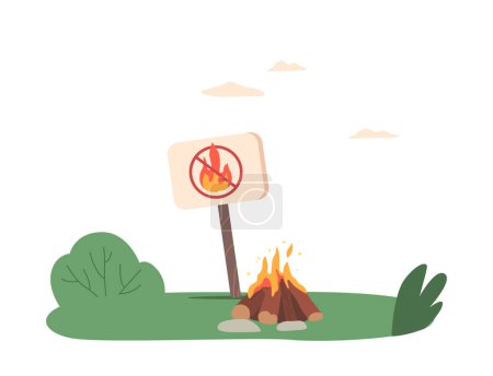 Illustration for Symbol Of Fire Hazard, Prohibited Flames, And Restricted Smoking In The Woods, With The Illustration Of A Burning Campfire Circled And Crossed Out In Red. Cartoon Vector Illustration - Royalty Free Image
