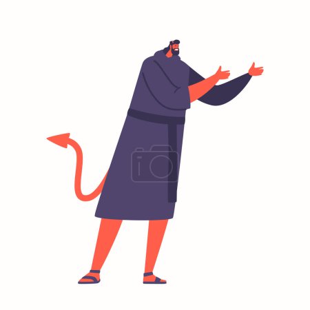 Illustration for Satan Character, Horned, Evil, Supernatural Being Associated With Darkness, Temptation, And Sin. Devil is Depicted With Red Skin, And A Forked Tail Isolated on White. Cartoon Vector Illustration - Royalty Free Image