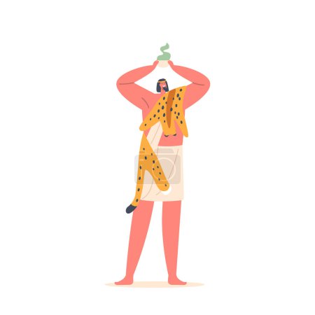 Illustration for Ancient Egyptian Shaman Male Character Wear Leopard Skin Holding Cup with Potion. Spiritual Leader Who Possessed Powerful Magic, Perform Rituals, Divination, And Healing. Cartoon Vector Illustration - Royalty Free Image