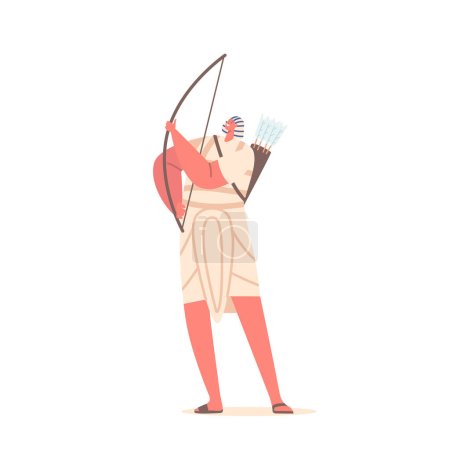 Illustration for Ancient Egyptian Archer Male Character. Skilled Marksman Armed With Bow And Arrow, Highly Respected In Military And Hunting, And Crucial For Defending The Pharaoh. Cartoon People Vector Illustration - Royalty Free Image