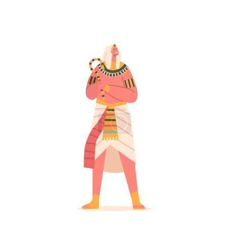 Illustration for Egyptian Pharaoh Character Holding Staff, A Powerful Symbol Of Leadership And Authority In Ancient Egypt, Adorned With Hieroglyphs, Representing Rule Over The Land. Cartoon People Vector Illustration - Royalty Free Image
