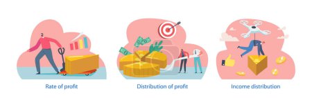 Illustration for Income Distribution Refers To How A Countrys Income Is Divided Among Its Citizens. It Can Be Measured By Analyzing The Percentage Of Income Earned By Each Segment Of Population. Vector Illustration - Royalty Free Image