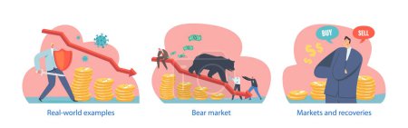 Illustration for Isolated Elements with Bear Market Characterized By Prolonged Price Declines And Pessimistic Investor Sentiment. Low Trading Volumes, And An Overall Negative Economic Outlook. Vector Illustration - Royalty Free Image